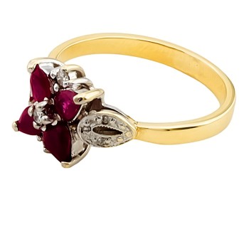 9ct Gold Ruby / Diamond Cluster Ring size O